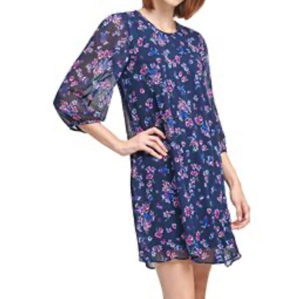 Calvin Klein Floral Chiffon Shift Dress In…